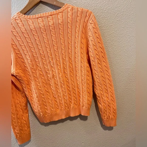 Lauren Ralph Lauren Vtg Cable Knit 100% Cotton Crewneck Cropped Sweater M - Picture 9 of 9